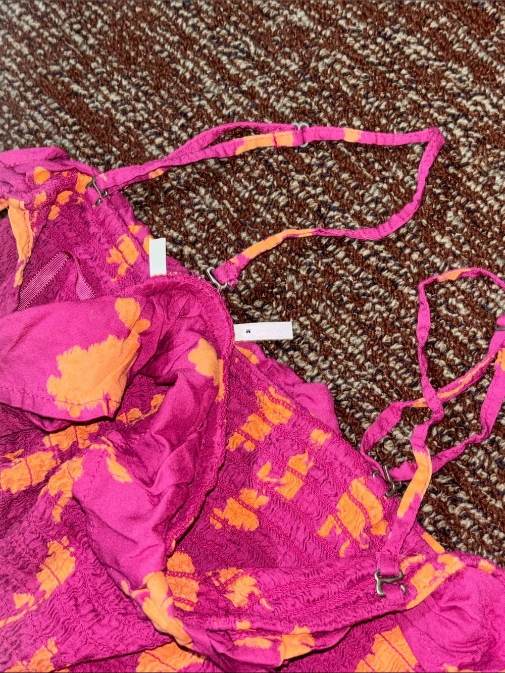 Anthropologie dress magenta smocked floral bell hem removable strap fitted med